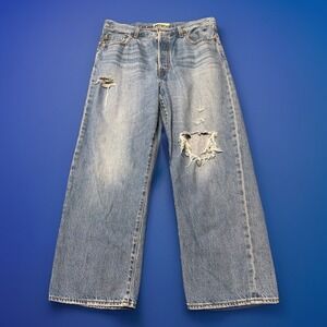 Levis Jeans Women Size 32 Blue Ribcage Straight Ankle button BIG E Premium Baggy